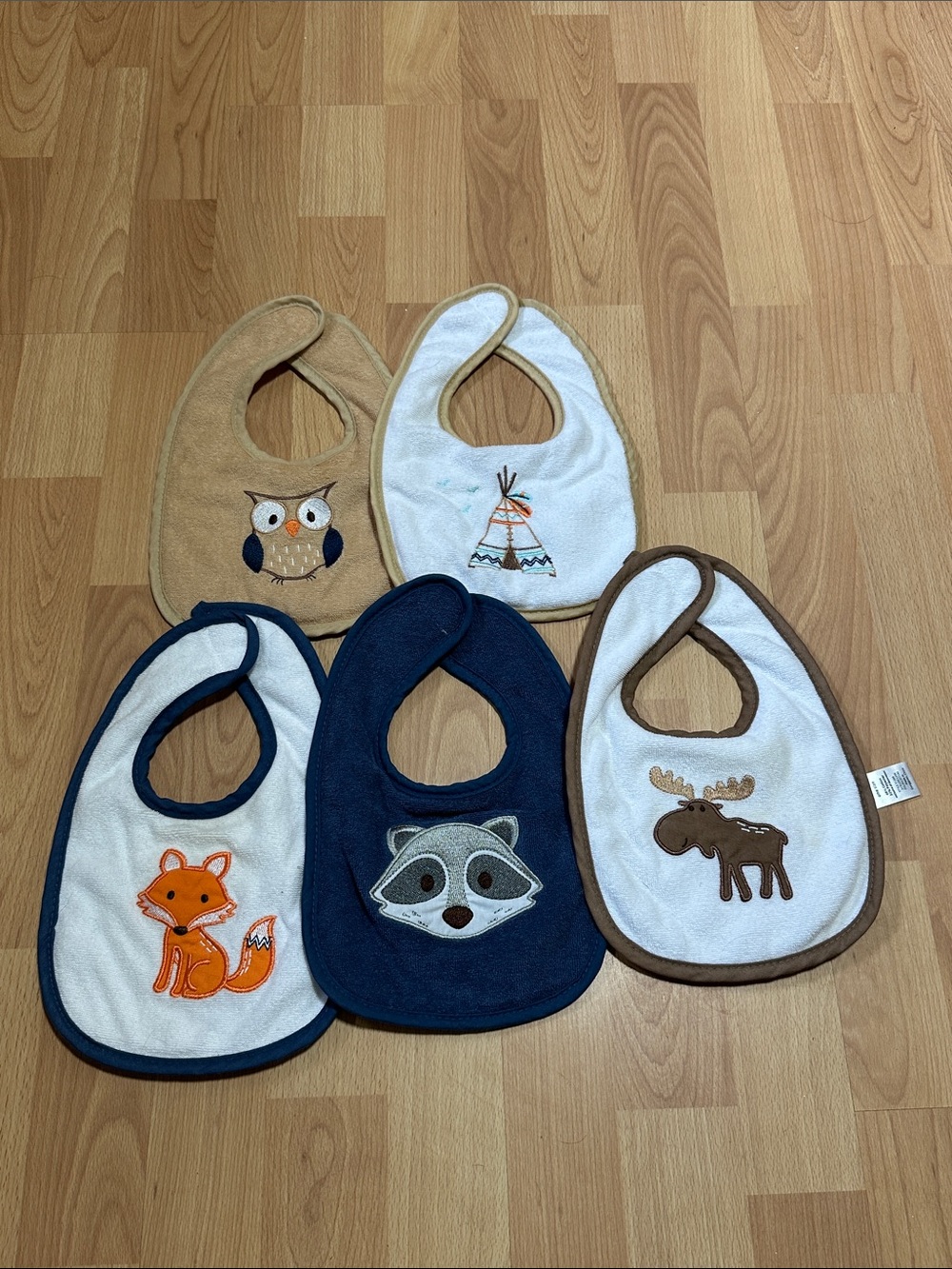 Gerber Baby Bib Set - Navy, White, Tan, Brown, Orange Accents